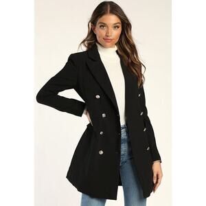 Lulus Captain's Blog Black Double-breasted Coat - Size M